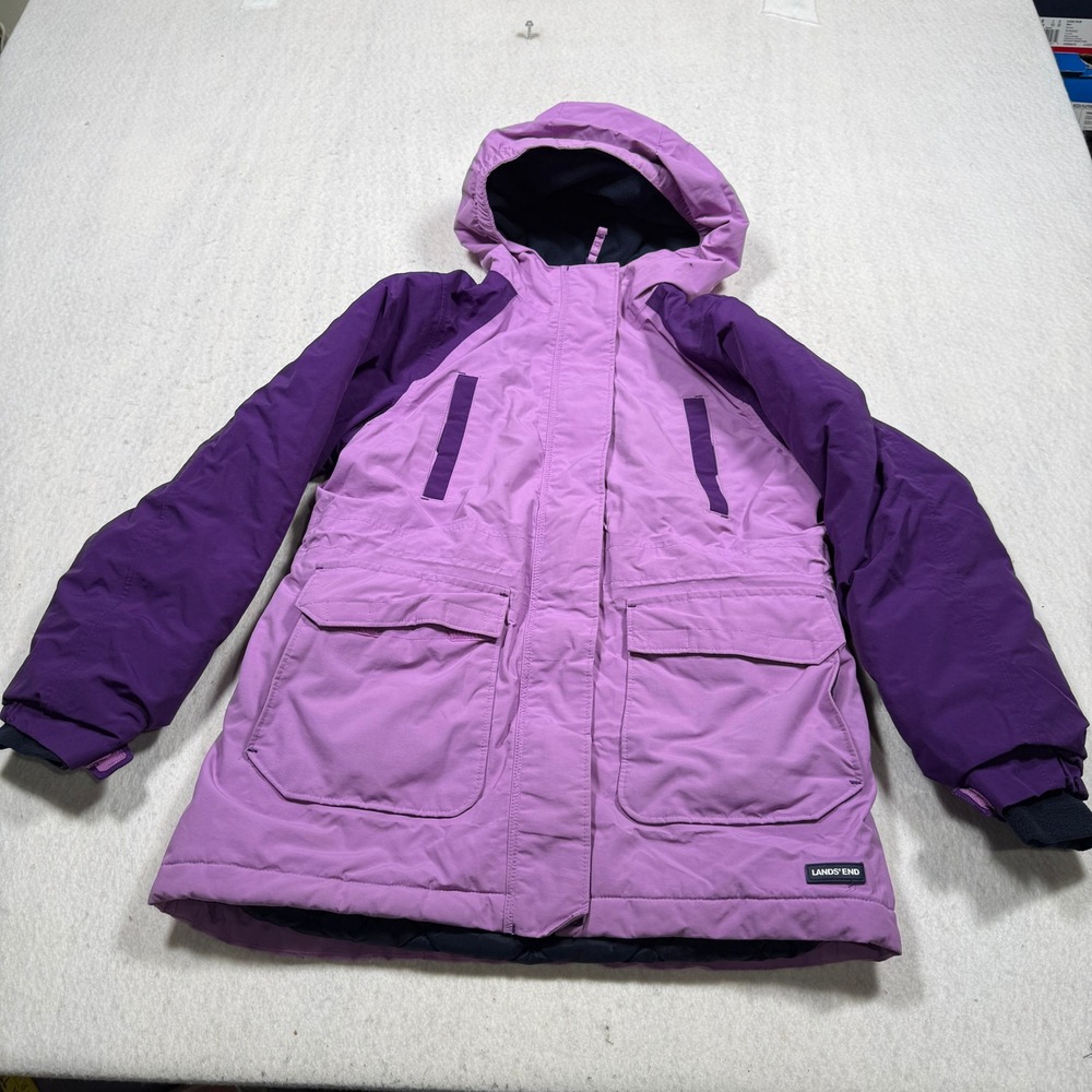 Lands End Squall Waterproof Winter Parka Jacket Purple Kids Large 14-16